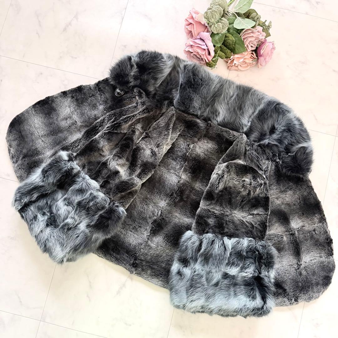 近年物 チンチラ染め ロシアリス リアルファー クロップド ボレロ 毛皮 40