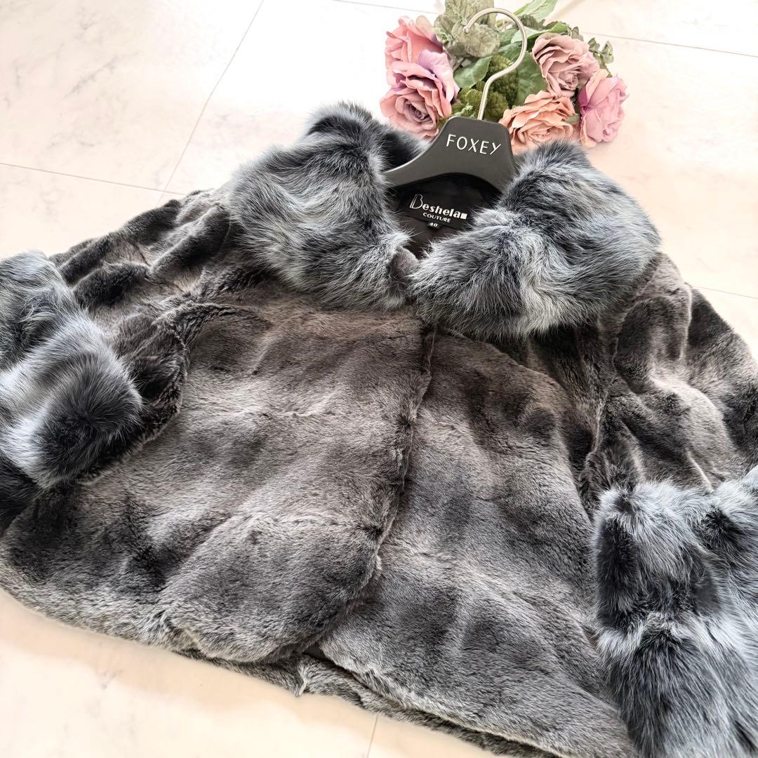 近年物 チンチラ染め ロシアリス リアルファー クロップド ボレロ 毛皮 40