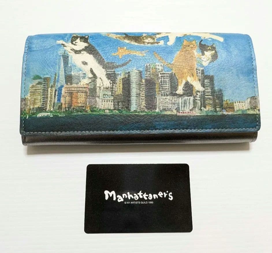 新品未使用 マンハッタナーズ 長財布 かぶせ マンハッタンの空飛び猫