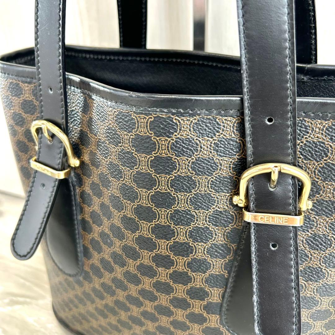 美品 CELINE 黒マカダム トリオンフ PVC バケツ型 トートバッグ