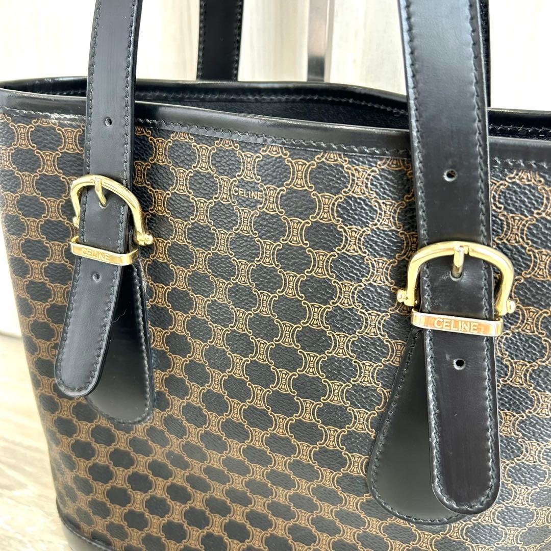 美品 CELINE 黒マカダム トリオンフ PVC バケツ型 トートバッグ