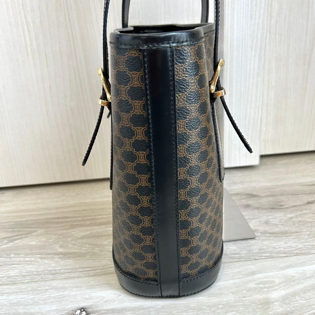 美品 CELINE 黒マカダム トリオンフ PVC バケツ型 トートバッグ