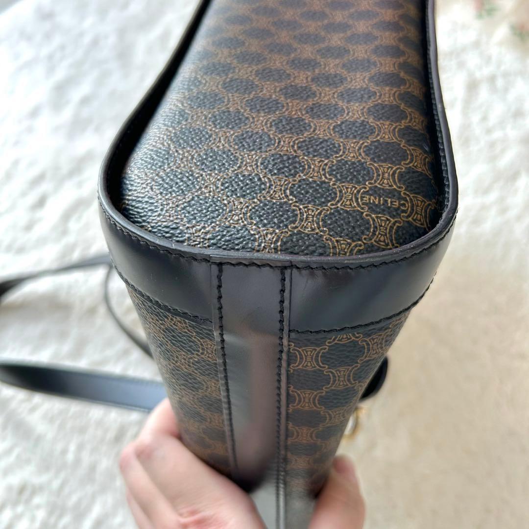 美品 CELINE 黒マカダム トリオンフ PVC バケツ型 トートバッグ