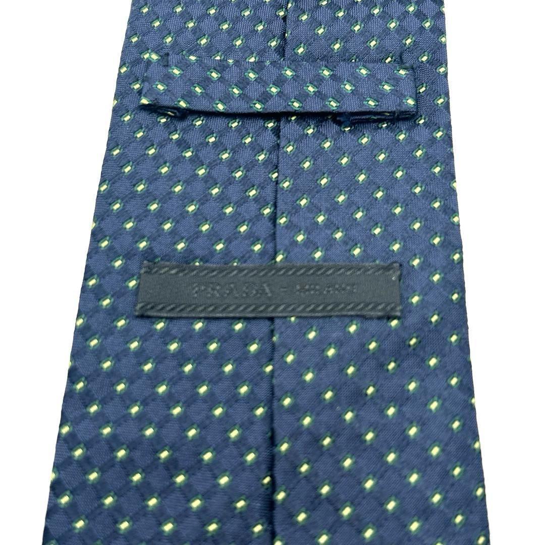 【極美品】PRADA プラダ ネクタイ ネイビー 紺 ライトグリーン 格子柄