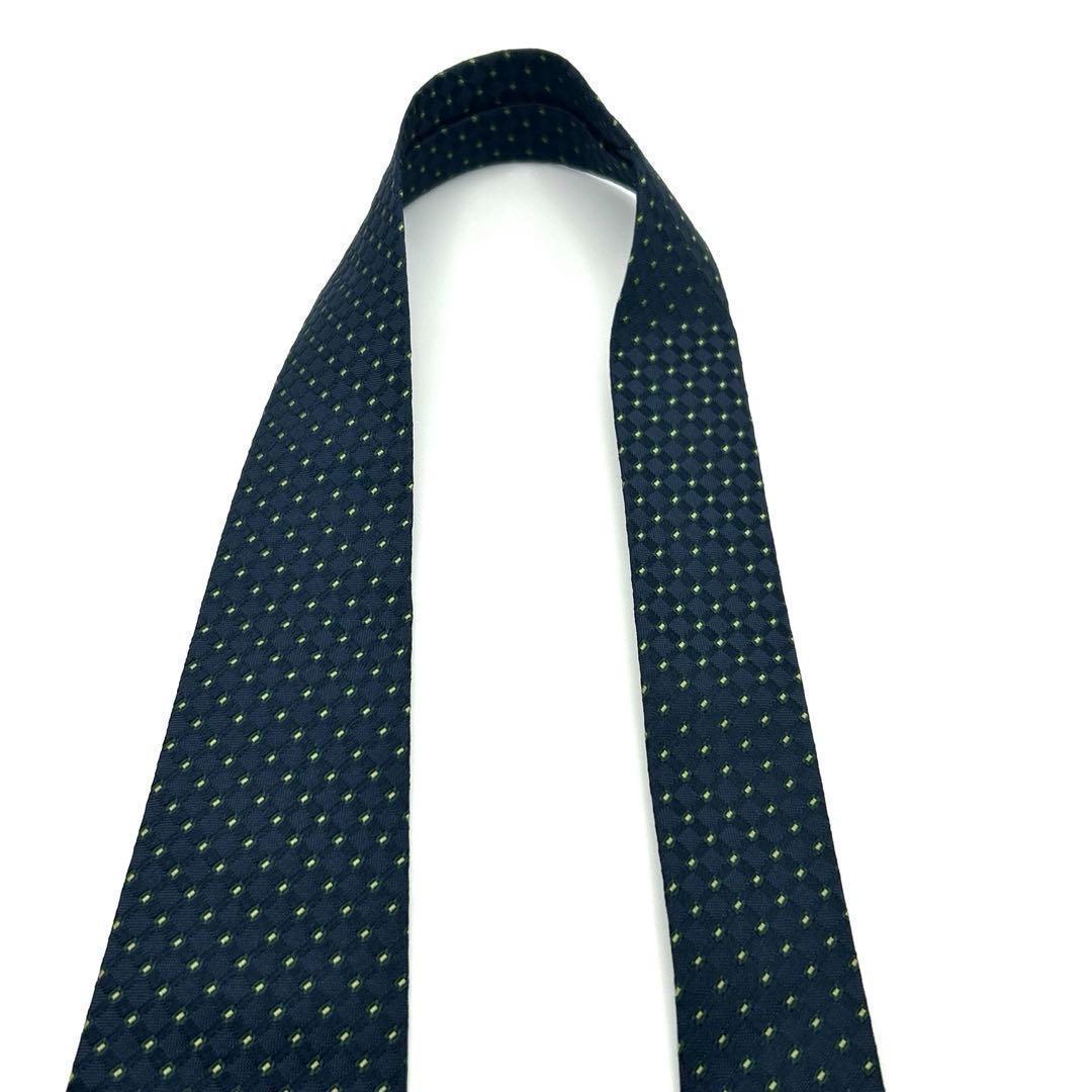 【極美品】PRADA プラダ ネクタイ ネイビー 紺 ライトグリーン 格子柄