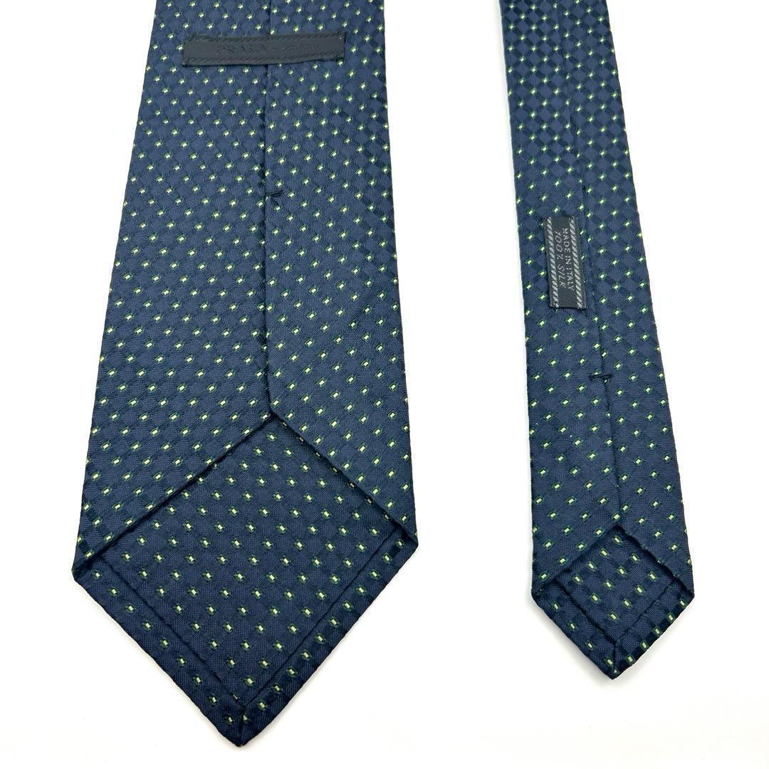 【極美品】PRADA プラダ ネクタイ ネイビー 紺 ライトグリーン 格子柄