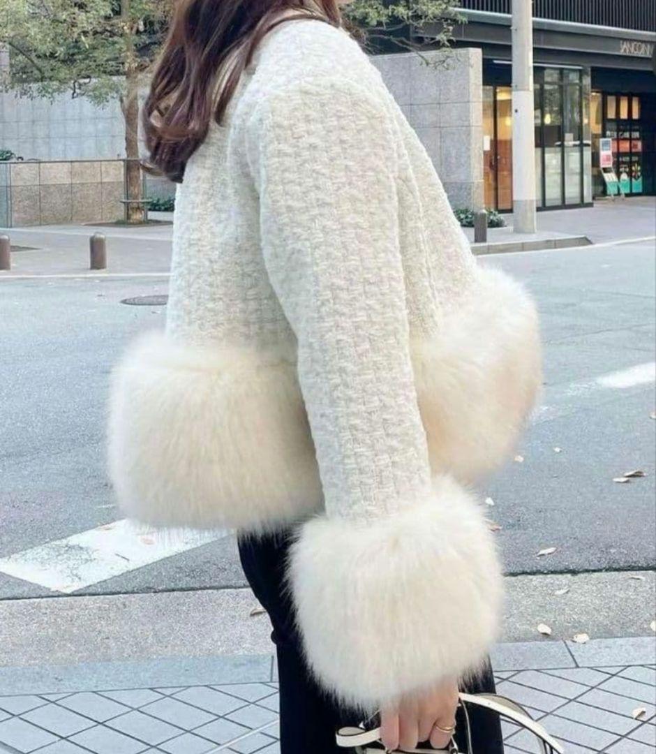 新品✨️ENEU エヌー　ノーカラーファーツイードジャケット コート