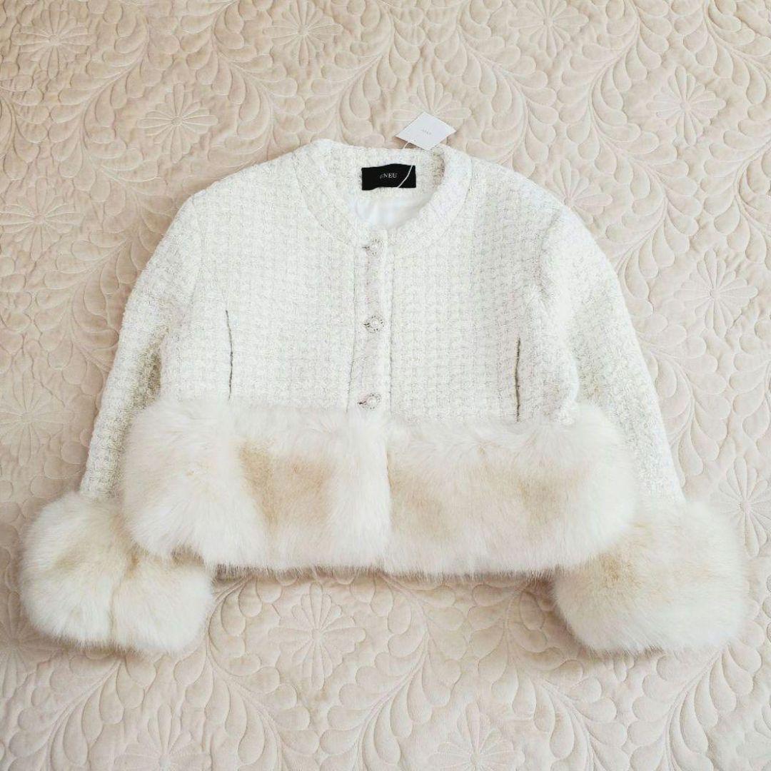 新品✨️ENEU エヌー　ノーカラーファーツイードジャケット コート