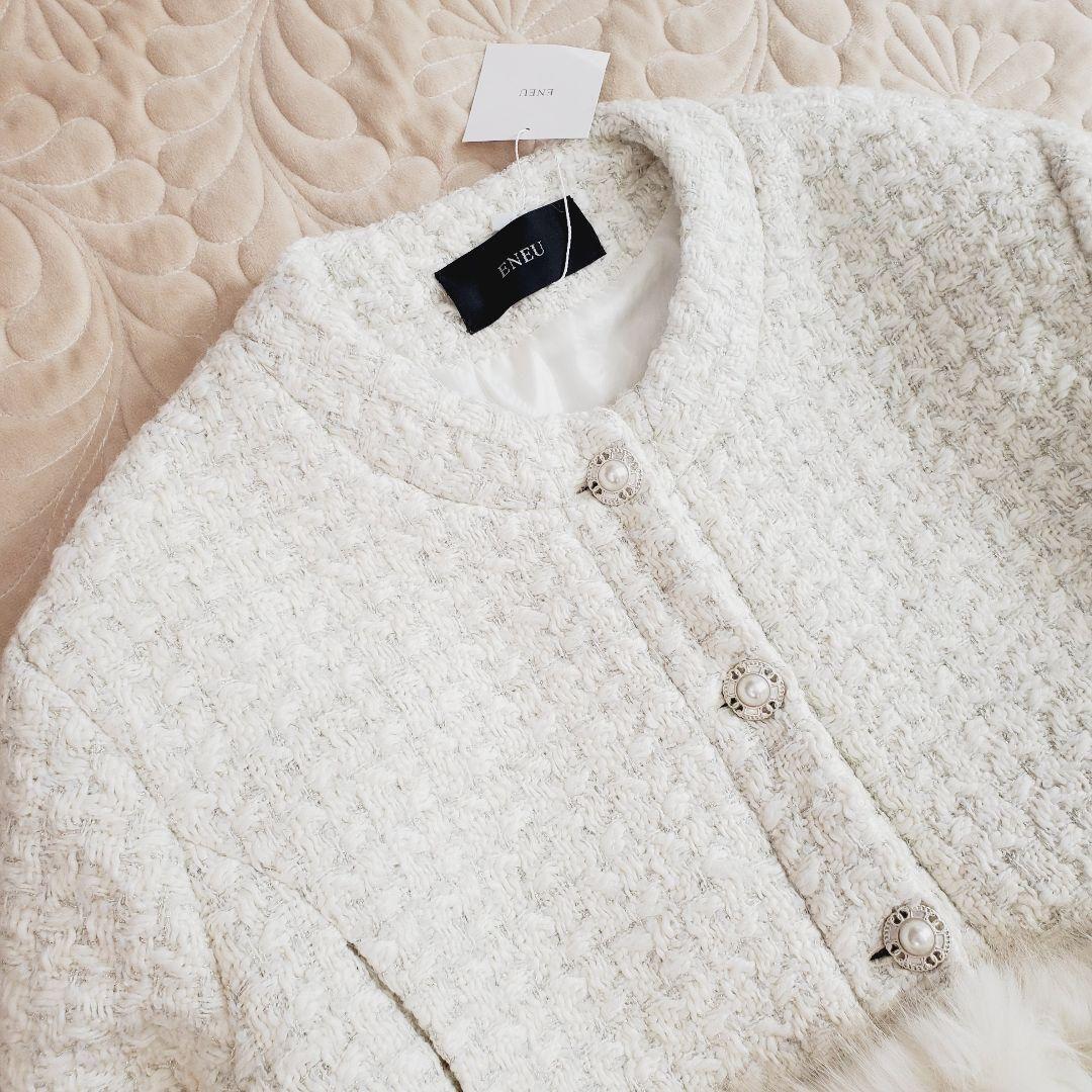 新品✨️ENEU エヌー　ノーカラーファーツイードジャケット コート