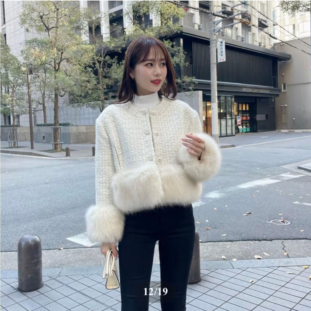 新品✨️ENEU エヌー　ノーカラーファーツイードジャケット コート