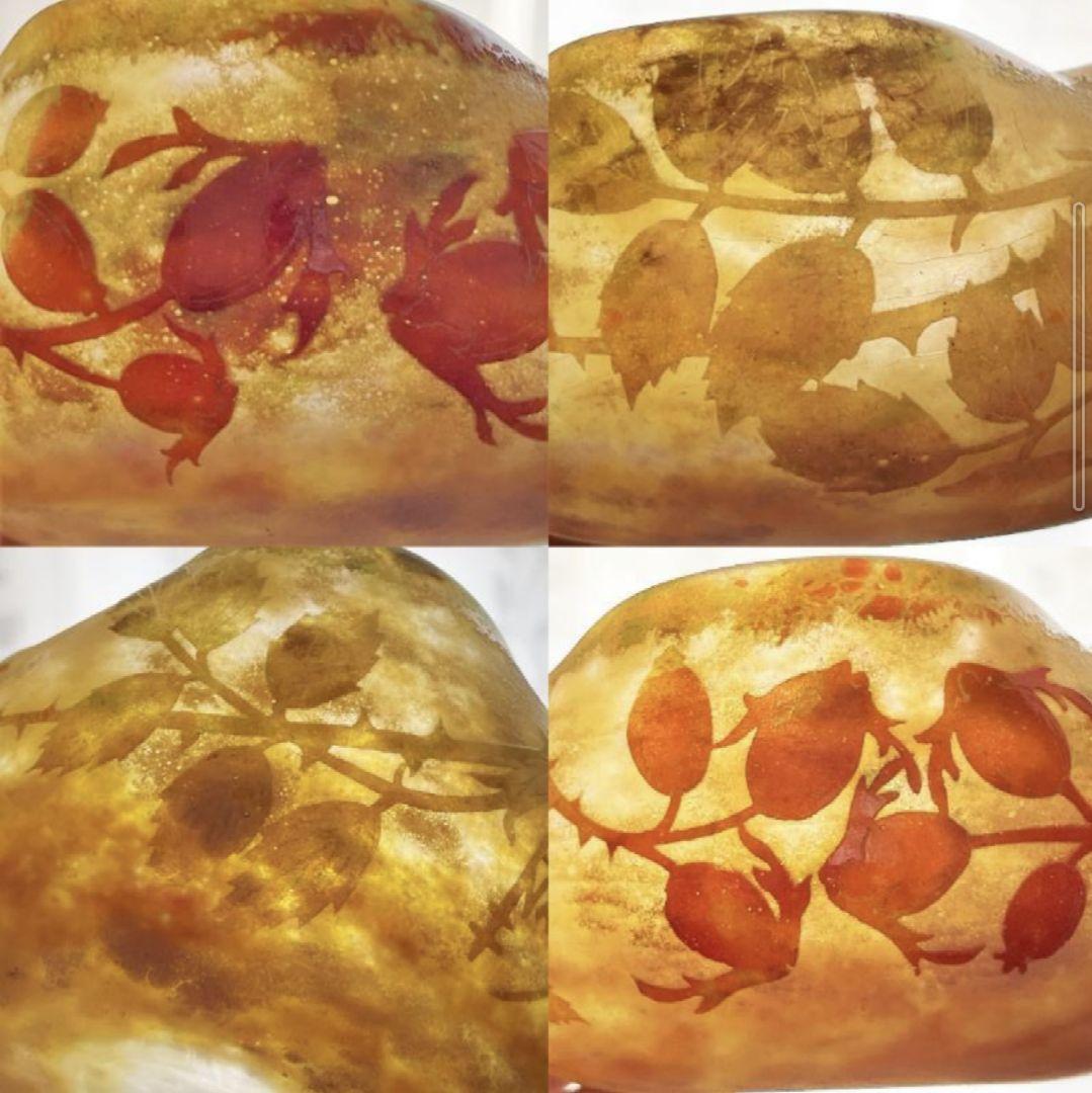 ドームナンシー ローズヒップ文 ガラス鉢 ボウル 花瓶 フランス