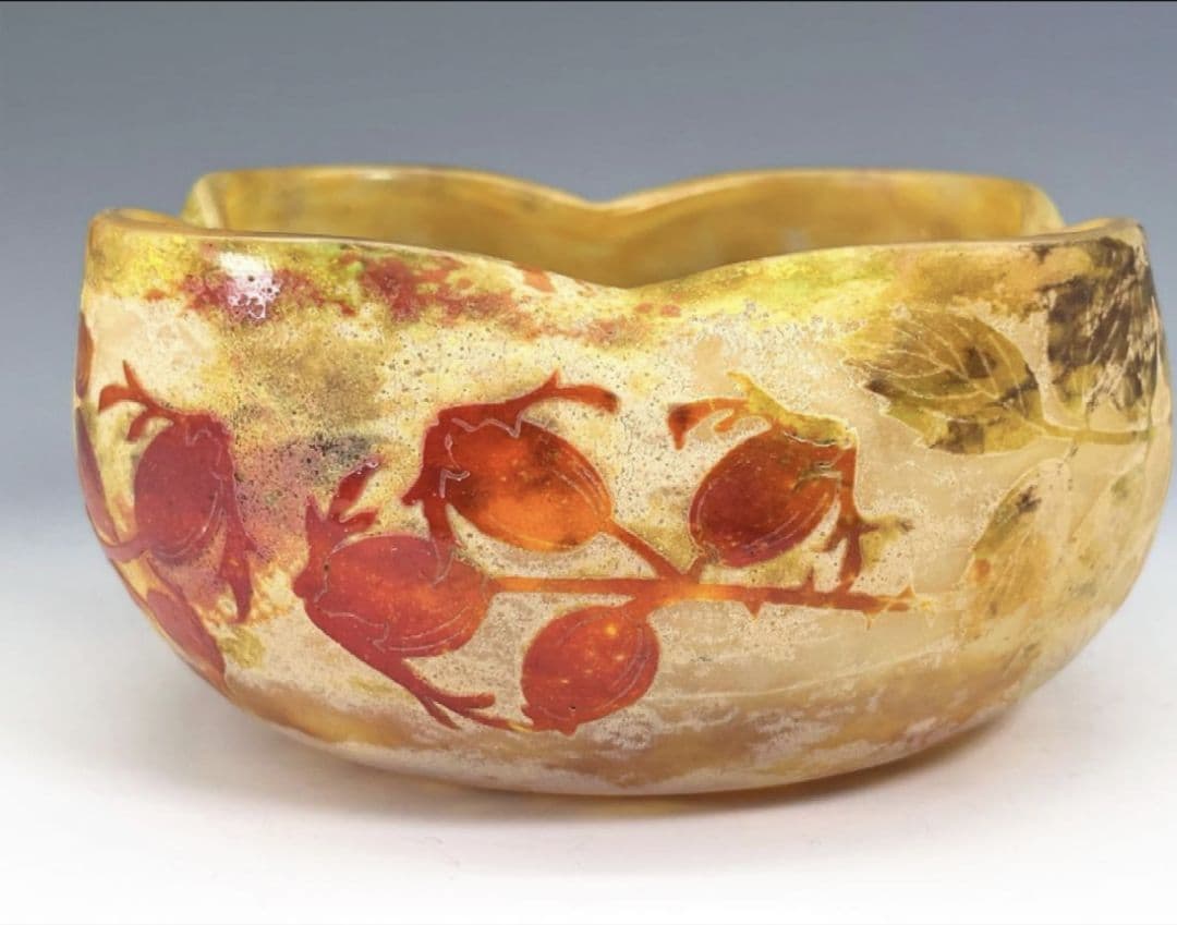 ドームナンシー ローズヒップ文 ガラス鉢 ボウル 花瓶 フランス