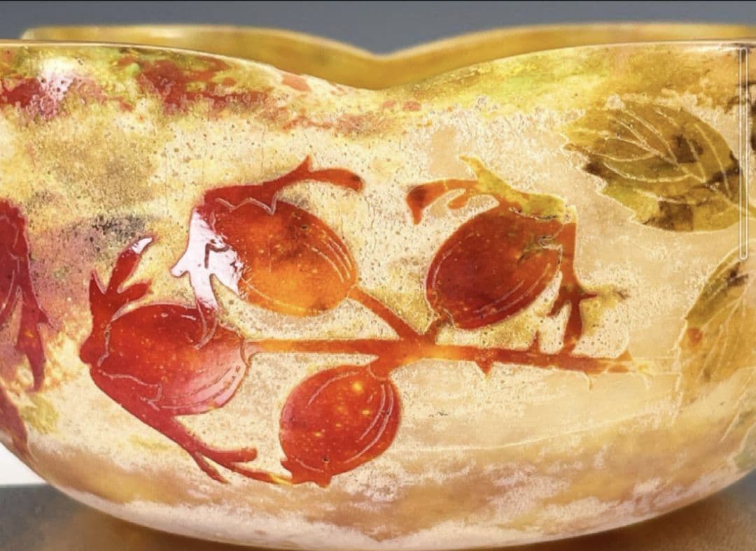 ドームナンシー ローズヒップ文 ガラス鉢 ボウル 花瓶 フランス