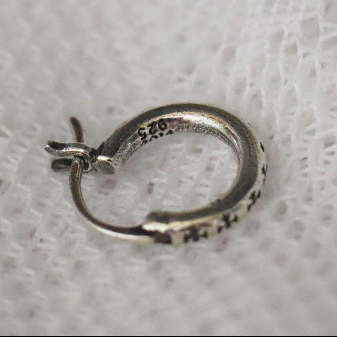 両耳 シルバー925 クロス フープピアス アンティーク調 おしゃれ 十字架