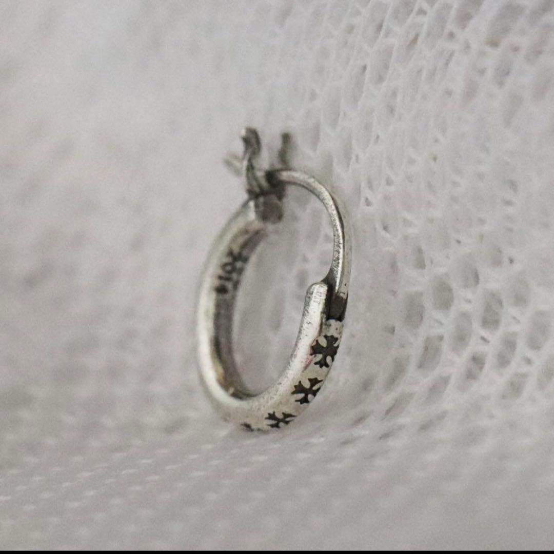 両耳 シルバー925 クロス フープピアス アンティーク調 おしゃれ 十字架