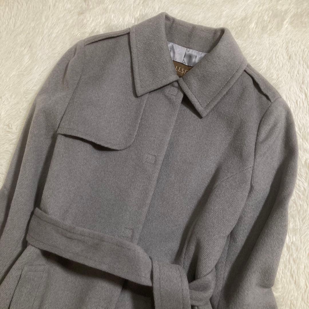 美品 BALLSEY ステンカラーコート アンゴラ ウール ロング ベルト付き