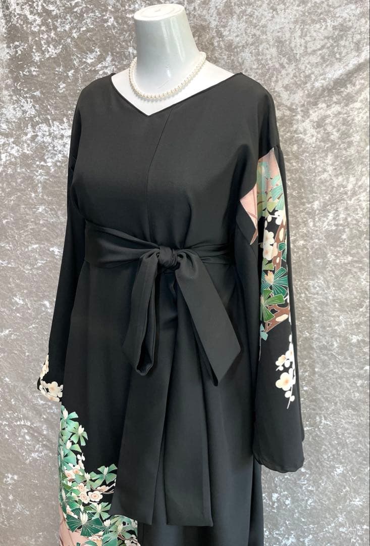 留袖ワンピース　4L/140　作家物/手描き友禅　V襟/フレア袖　正絹