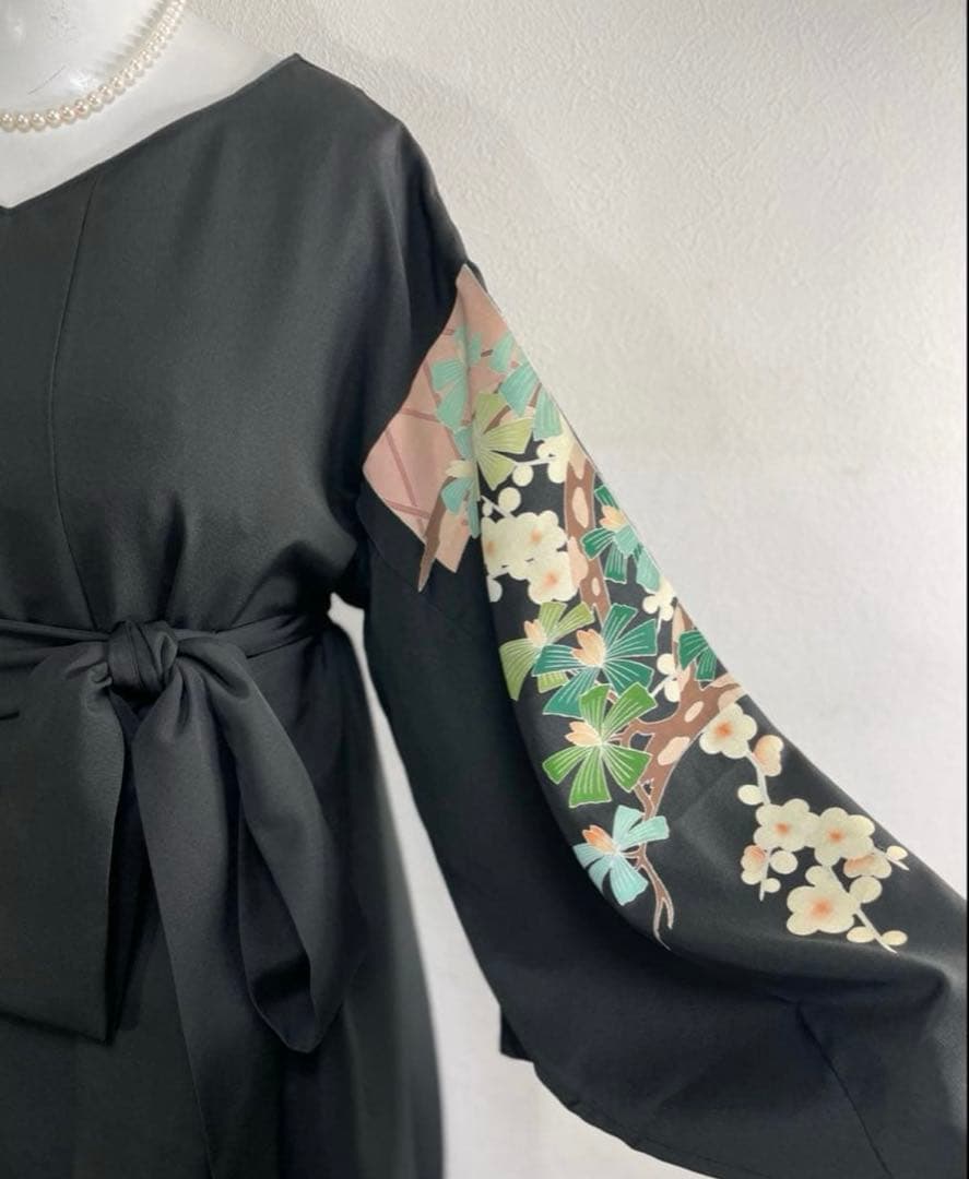 留袖ワンピース　4L/140　作家物/手描き友禅　V襟/フレア袖　正絹