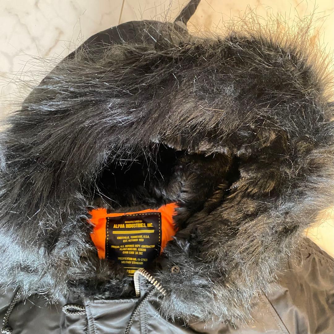 alpha ファー付きフード ミリタリージャケット 黒