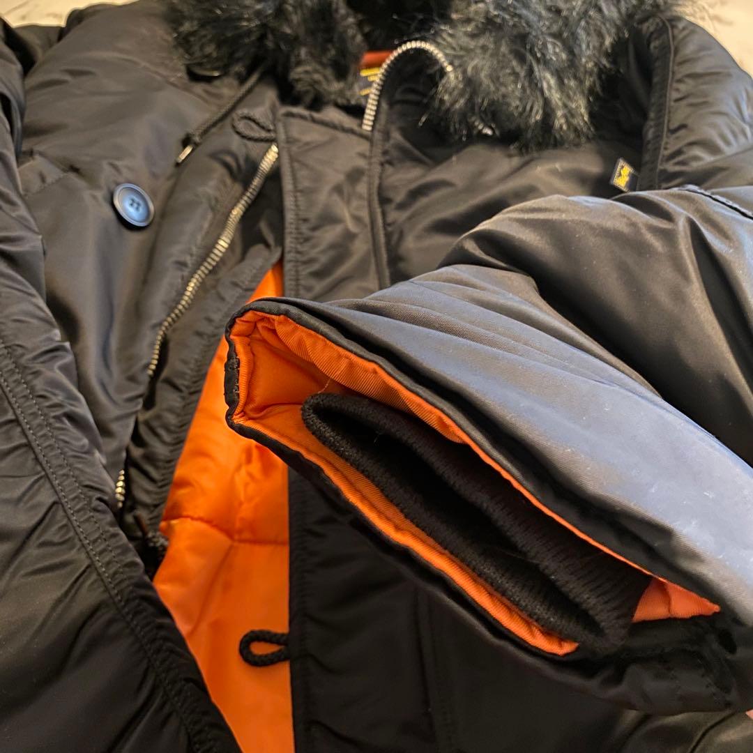 alpha ファー付きフード ミリタリージャケット 黒