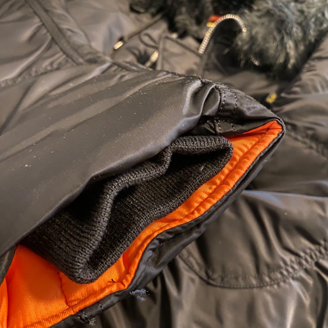 alpha ファー付きフード ミリタリージャケット 黒