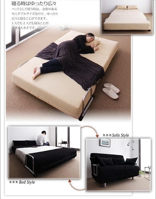 新品未使用　カウチソファベッド　ベット　セミダブル　クッション付き　ブラック