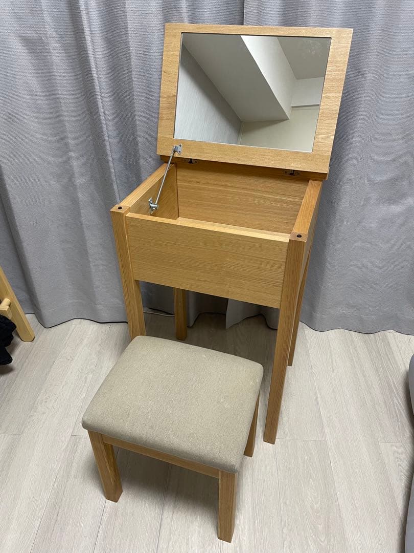 【もざんぬ】MUJI タモ材コンパクトドレッサー　スツール付き