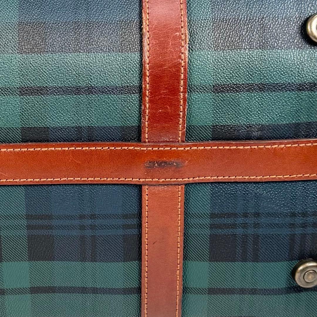 美品 ラルフローレン ボストンバッグ 2WAY レザー チェック グリーン