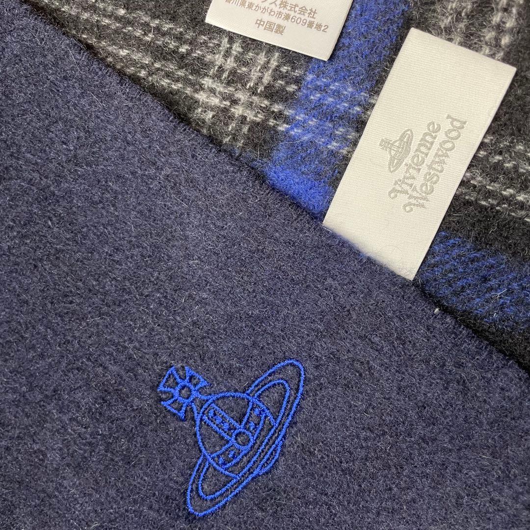 Vivienne Westwood マフラー カシミア ブルー オーブロゴ