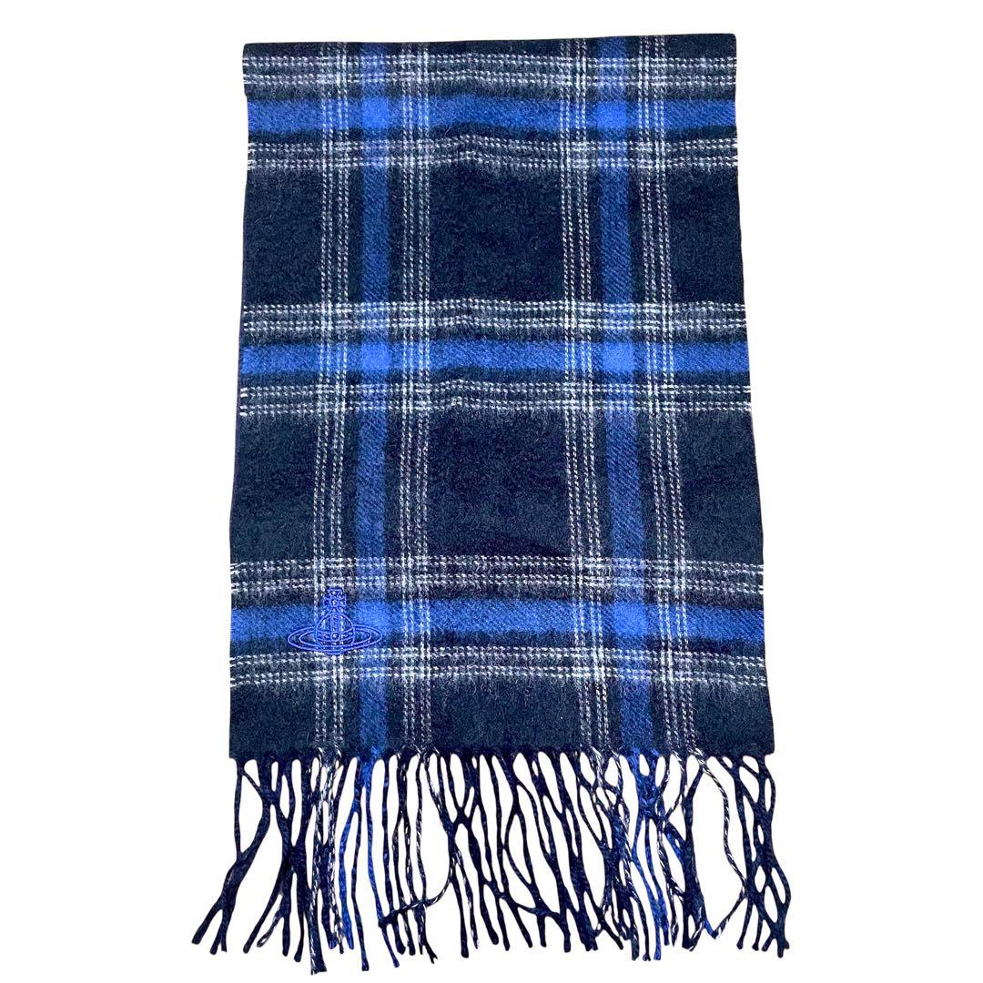 Vivienne Westwood マフラー カシミア ブルー オーブロゴ