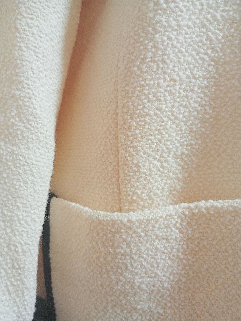 ROPE' リントン ツイード 黒パイピング ホワイトノーカラーコート M