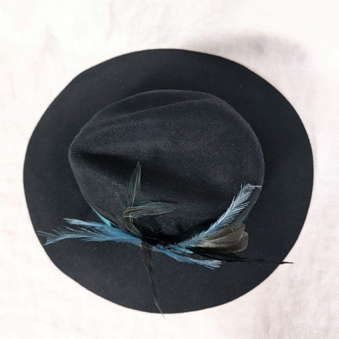 グッチGUCCIラビットファーロングブリム羽根つき中折れハット帽子Lブラック黒