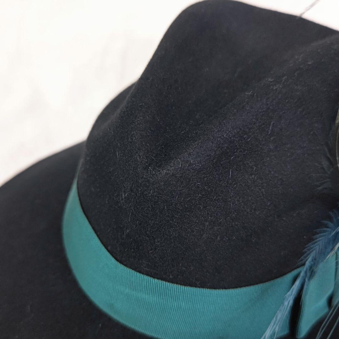 グッチGUCCIラビットファーロングブリム羽根つき中折れハット帽子Lブラック黒