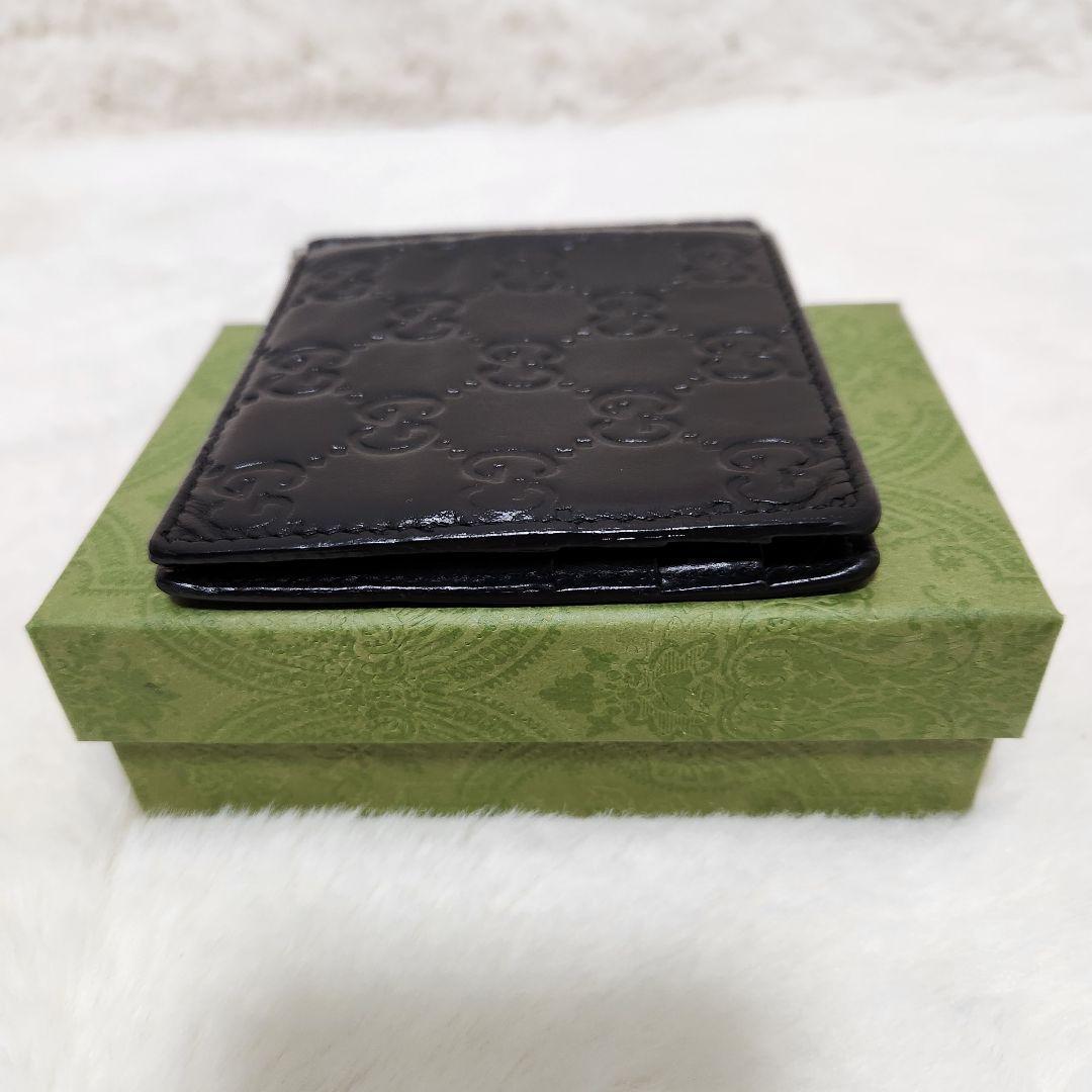 ✨極美品✨グッチ　マネークリップ　シマレザー　二つ折り　レザー　ブラック