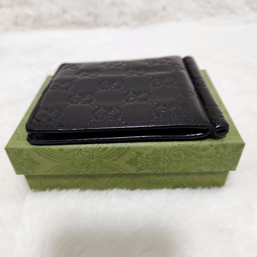 ✨極美品✨グッチ　マネークリップ　シマレザー　二つ折り　レザー　ブラック