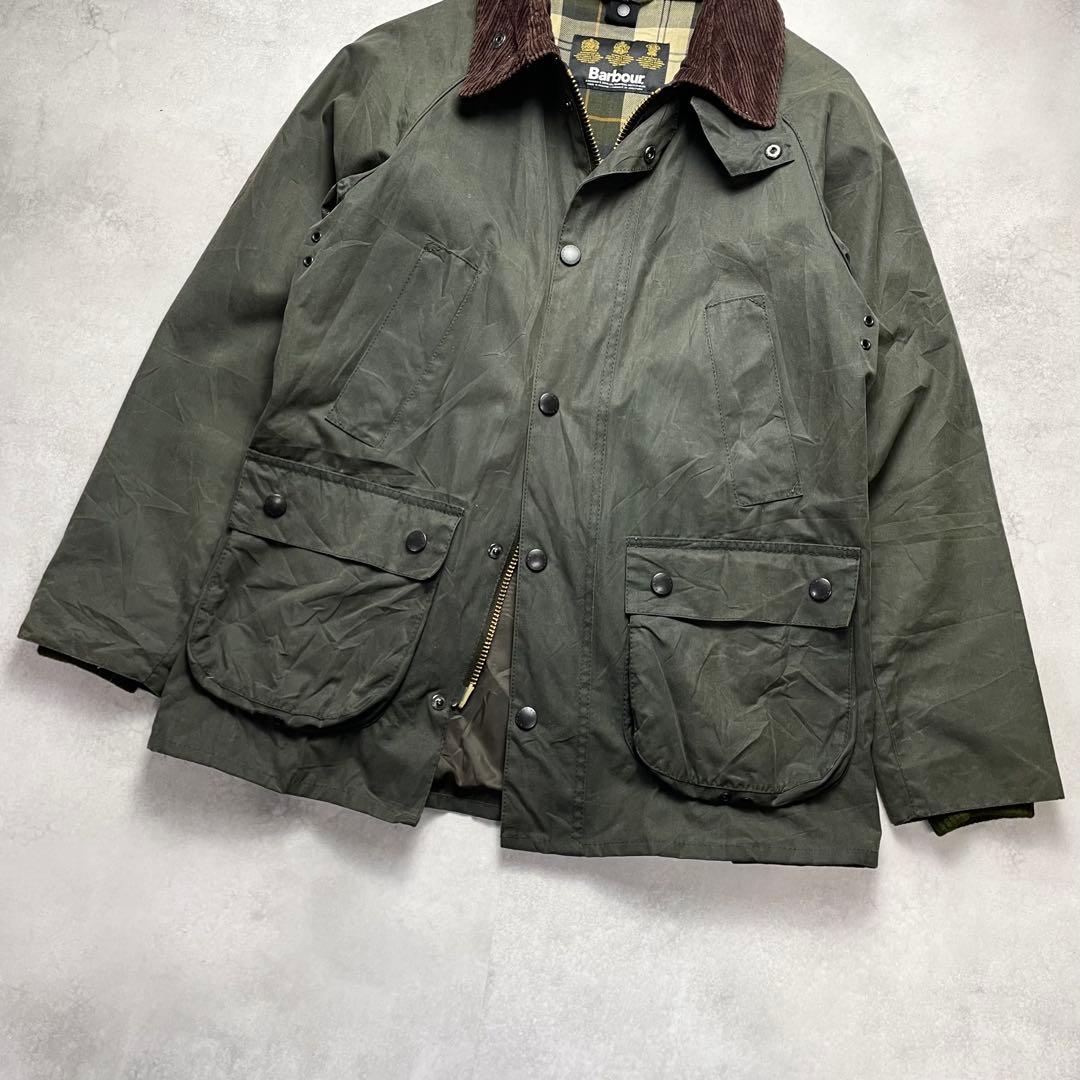 英国製 Barbour BEDALE グリーン コーデュロイ襟 オイルド 美品