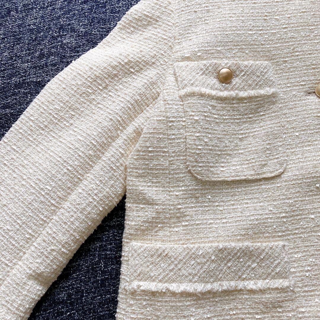 エニィスィス　24AW ツイードノーカラーミドル ジャケット　金ボタン　M