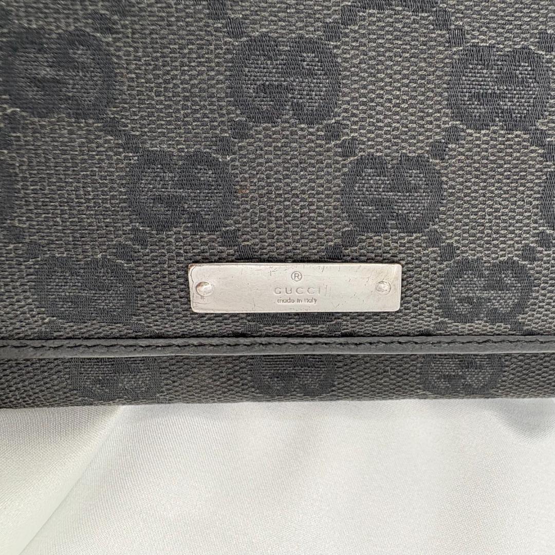 【美品】GUCCI グッチ三つ折り財布 GGキャンバス ブラック レザー がま口