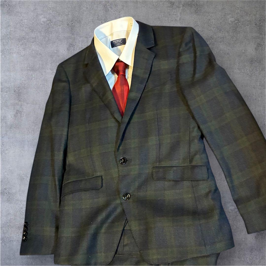 SUIT SELECT グリーン系チェック スリーピース A4 コーデ5点セット