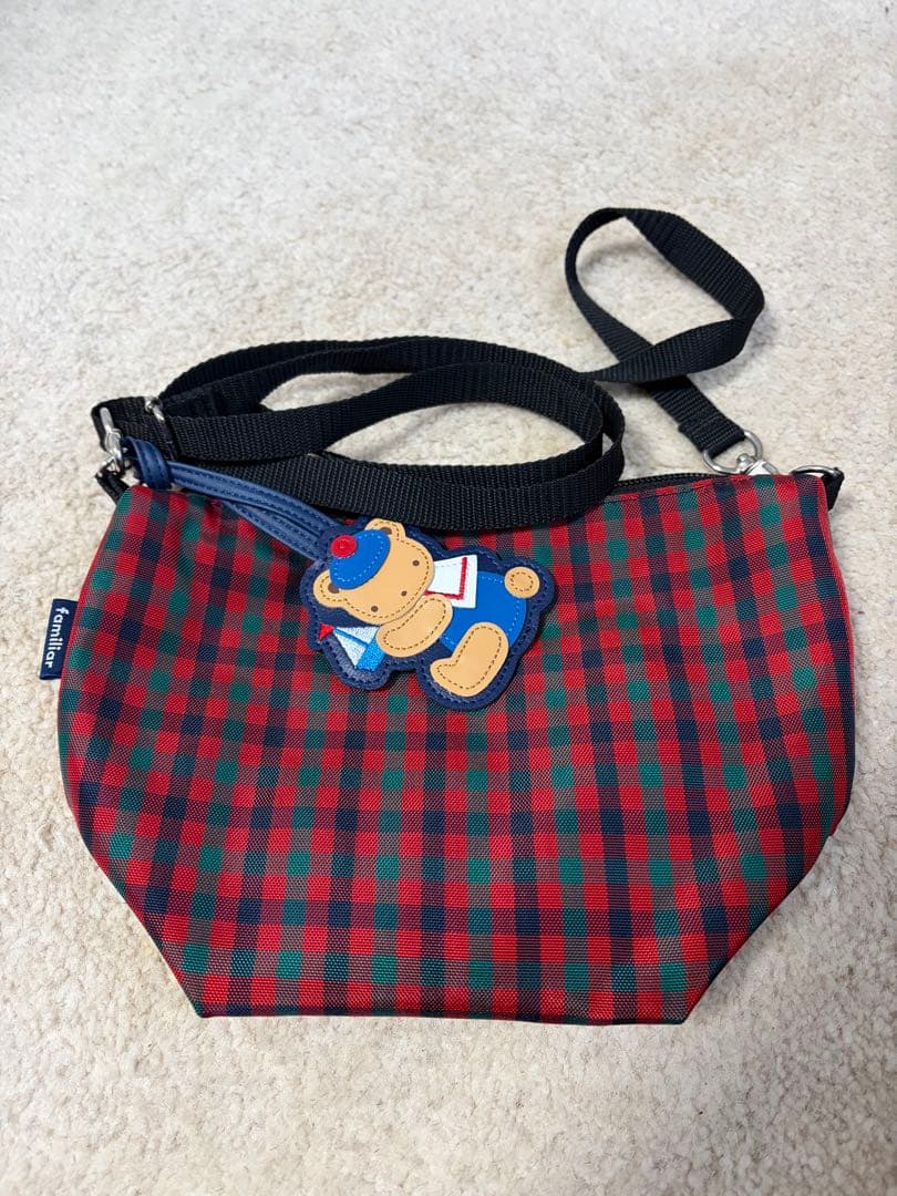 familiar 舟形ポシェット 赤系ファミリアチェック