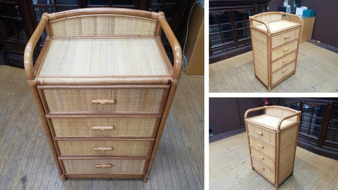 poopydesign　横濱　カザマ　籐　ラタン　四段チェスト