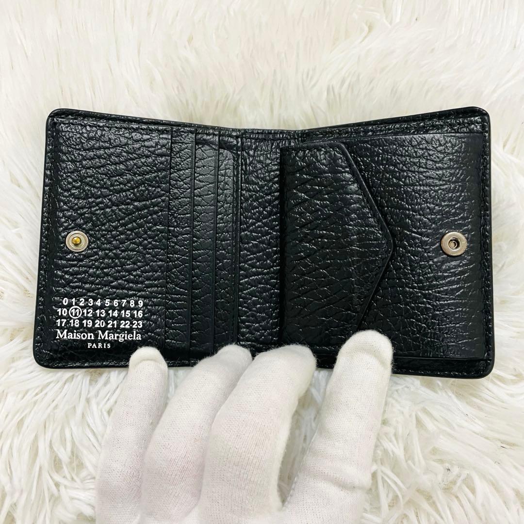 極美✨付属完備✨マルジェラ 二つ折り 財布 レザー 4ステッチ ブラック