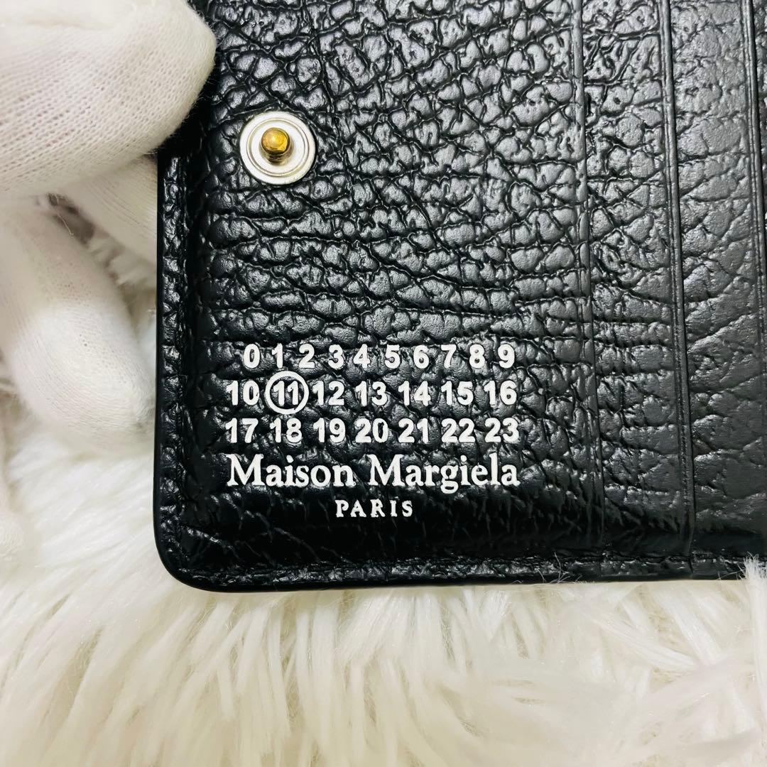 極美✨付属完備✨マルジェラ 二つ折り 財布 レザー 4ステッチ ブラック