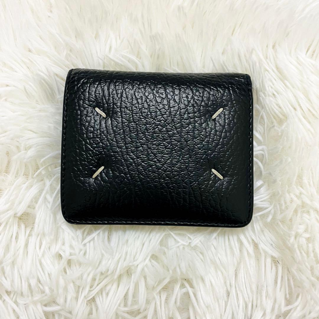 極美✨付属完備✨マルジェラ 二つ折り 財布 レザー 4ステッチ ブラック