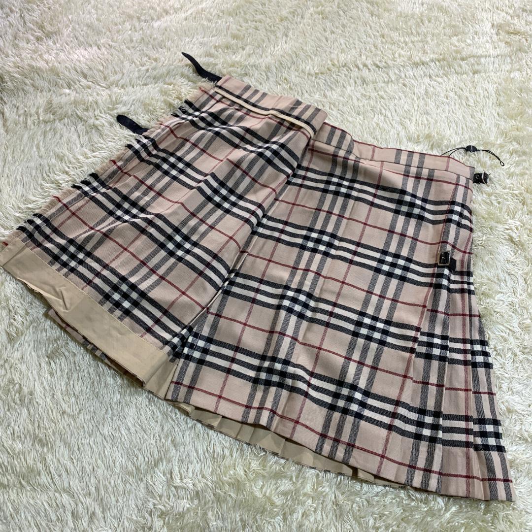 バーバリーロンドン プリーツスカート ラップ巻き ノバチェック ベージュ US8