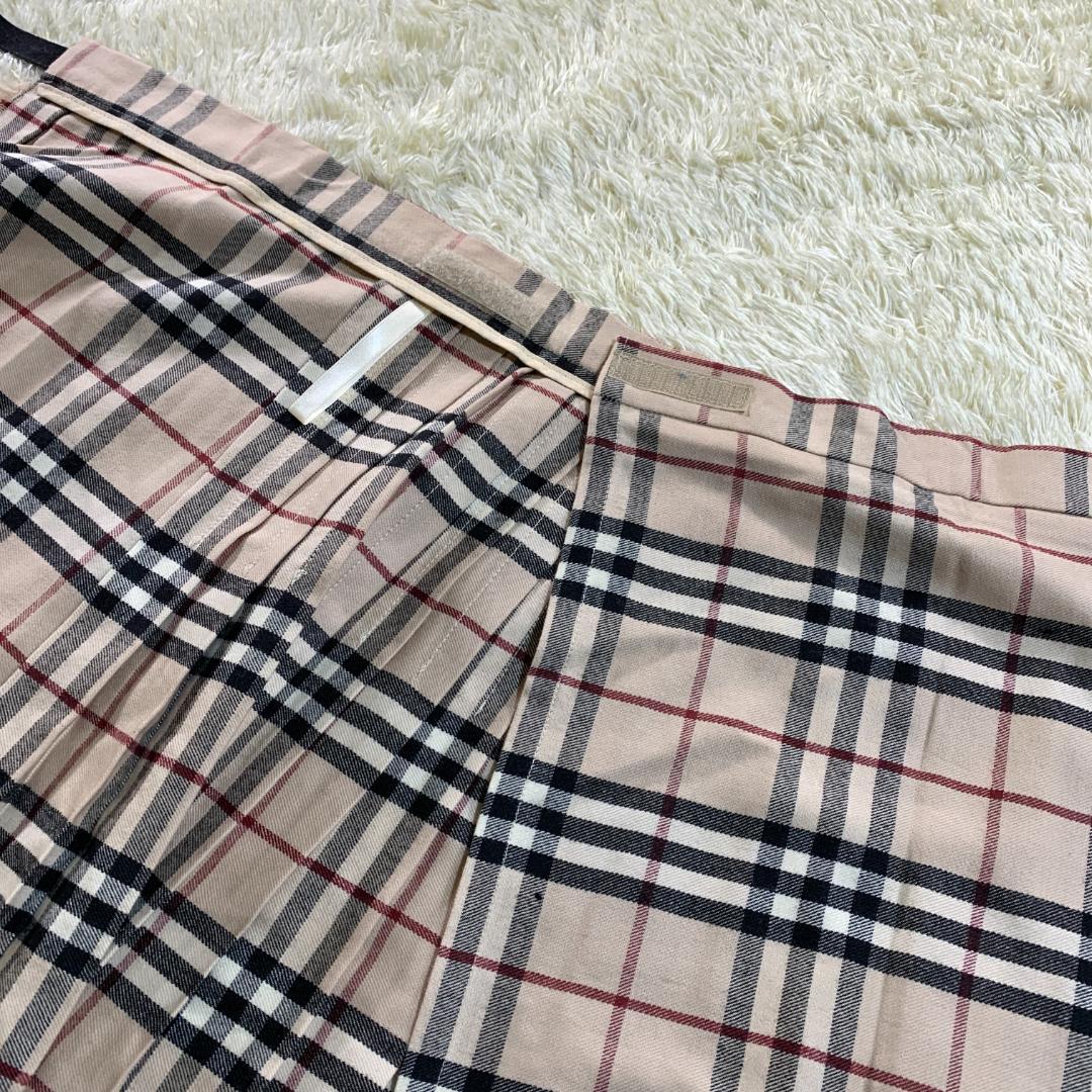 バーバリーロンドン プリーツスカート ラップ巻き ノバチェック ベージュ US8