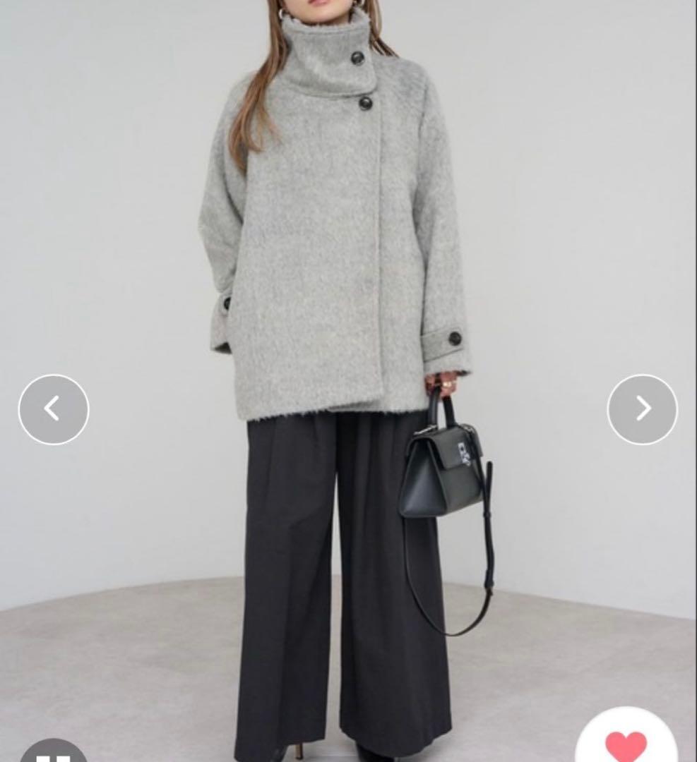 ボンジュールサガンシャギーミドル丈スタンドカラーコート