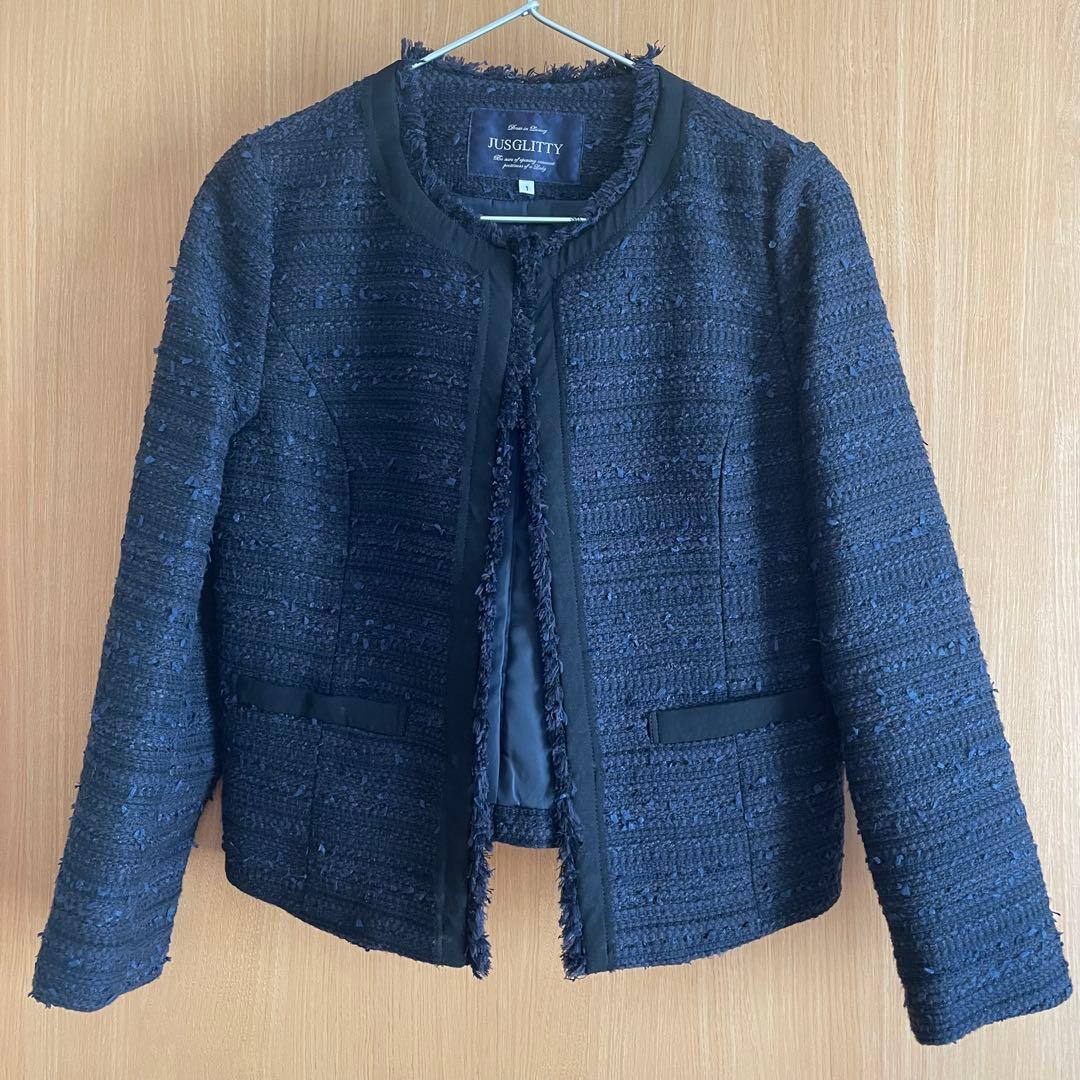 ジャスグリッティー ツイードノーカラージャケット