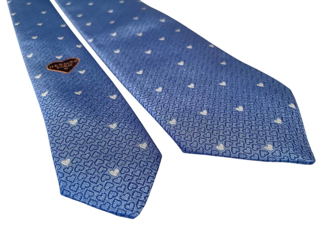 【美品】エルメス ネクタイ ブルー ハート柄 お洒落 ハイブランド