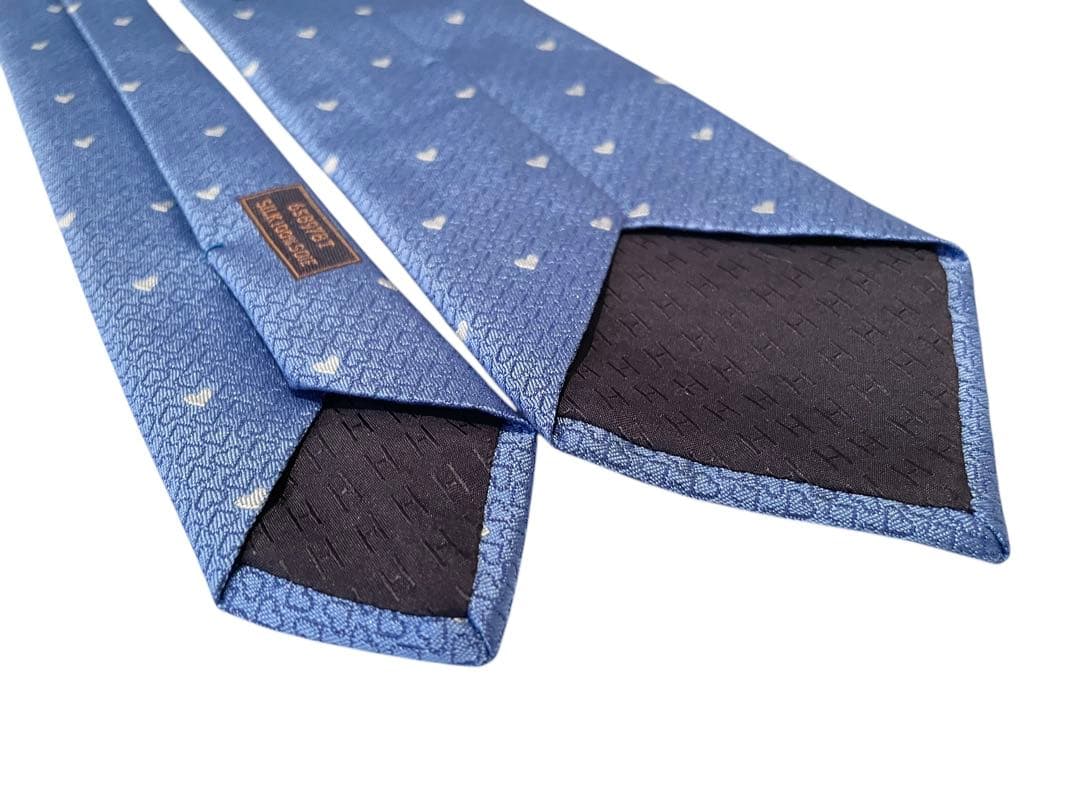 【美品】エルメス ネクタイ ブルー ハート柄 お洒落 ハイブランド